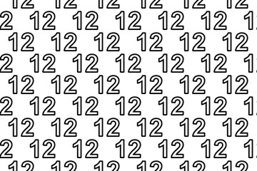 Seamless pattern completely filled with outlines of twelve numbers. Elements are evenly spaced. Illustration on transparent background