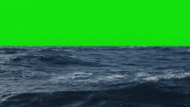 Rough Open Sea with Choppy Waves Against a Green Screen Background
