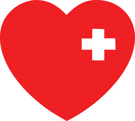 Obraz premium A bright red heart symbol with a white medical cross superimposed on its right side representing health and care