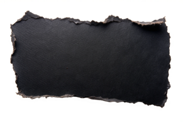 Torn Black Paper Piece with Rough Edges on Transparent Background