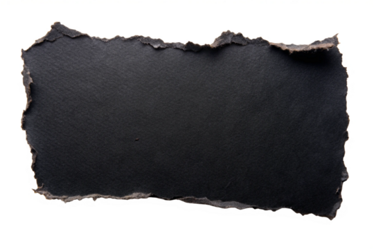 Torn Black Paper Piece with Rough Edges on Transparent Background