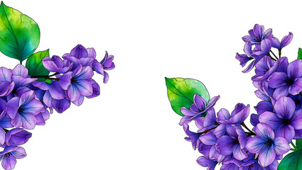 Spring Flowers Border, Colorful Floral Frame with Blossoms and Greenery Isolated on White