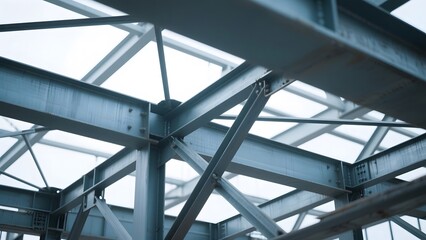 Obraz premium Structural Steel Framework with Geometric Patterns and Skylight