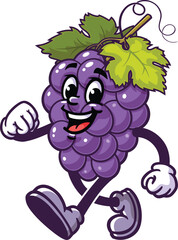 Cartoon mascot of grapes is walking