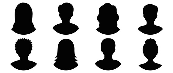 Flat illustration. Eight black cradle icons. Avatar, user profile, person icon, profile picture. Suitable for social media profiles, icons, screensavers and as a template.