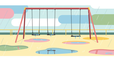 Fototapeta premium Rainy Day Melancholy An Illustration of Empty Swings and Puddles