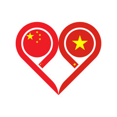 friendship concept. heart symbol icon of china and vietnam flags. vector illustration isolated on white background