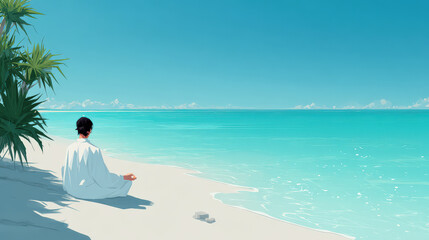 Obraz premium tranquil seaside moment on sunny day where golden sands meet gentle ocean waves