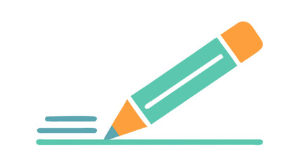 Illustration of a pencil with an eraser writing three lines on a surface in teal and orange colors
