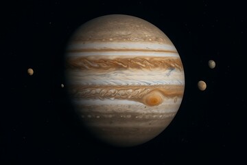 Jupiter and its moons in the vastness of space.