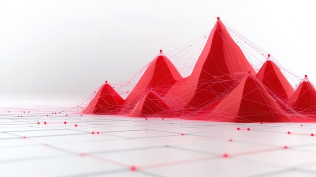 Abstract Red 3D Mountain Range Data Visualization
