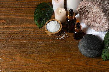 Beautiful resort composition on wooden background