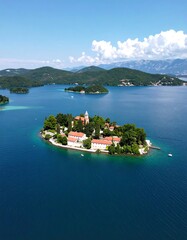 Island monastery, aerial view