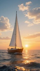 Fototapeta premium Sailboat Gliding on Calm Waters at Sunset