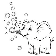 Adorable elephant line art with bubbles perfect for children activity books and educational artwork