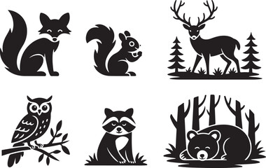 Charming woodland animals in silhouette, perfect for nature