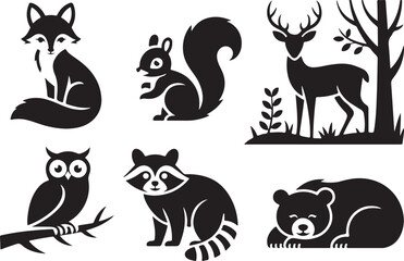 Charming forest animals silhouette collection
