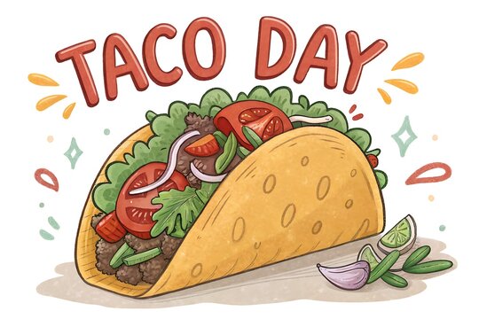 Delicious taco day celebration with fresh ingredients and festive text