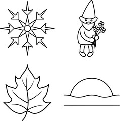 Winter Seasonal Nature Icon Line Art Set