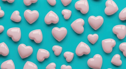 Colorful heart shaped decorations studio background digital art playful environment bird's eye view love concept