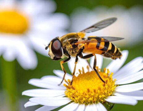 Close-up of a hoverfly on a daisy - Powered by Adobe