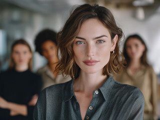 Obraz premium Woman Posing For A Casual Portrait With Her Colleagues