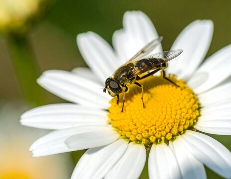 Close-up of a hoverfly on a daisy