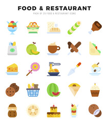 Collection of Food and Restaurant 25 Flat Icons Pack.