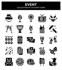 Collection of 25 Event Icons. Party. Summer. Holiday. and Celebration