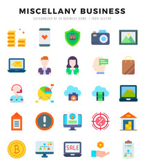 Miscellany Business Icons Pack. Flat icons set. Flat icon collection set. Simple vector icons.