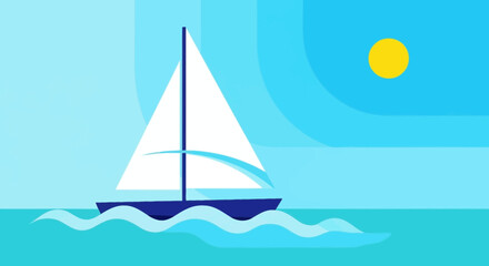 Fototapeta premium Sailing Adventures On The Ocean With Minimalist Geometric Shapes On Blue Background