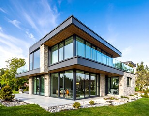 Modern house exterior with large windows