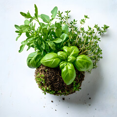 fresh herbs in a soil