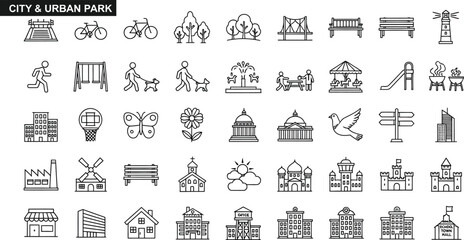 Cityurbanparkiconsvectorsetoutdoorrecreationandcityinfrastructure