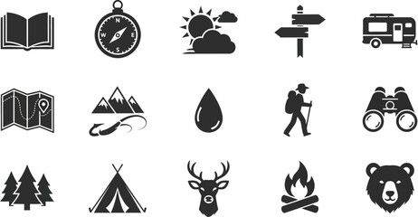 Campinghikingoutdooradventuretraveliconsvectorillustrationdesign