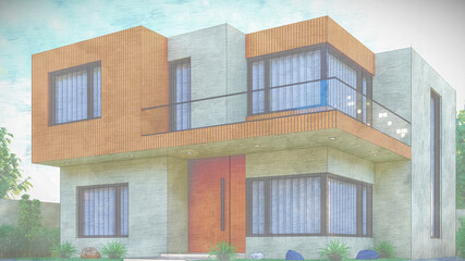 3D illustration of a radiant two-story home