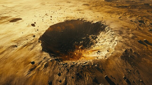 Martian Impact Crater: A Golden Sunset on the Red Planet