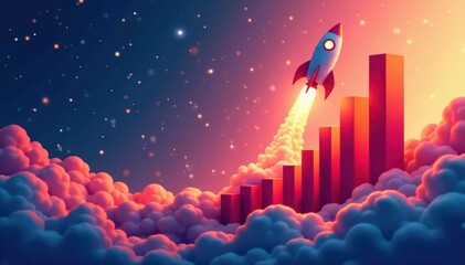 Business graph rocket launch background, dynamic bars , economy, growth