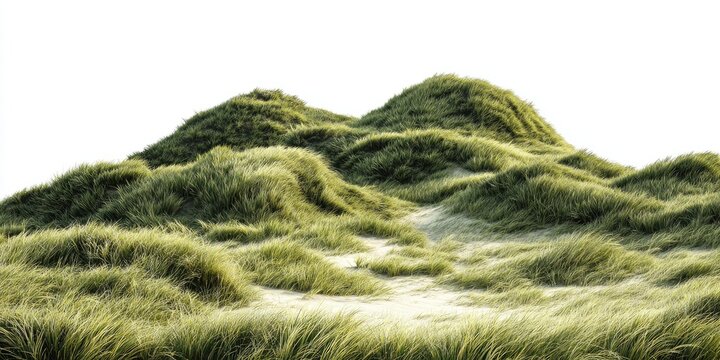 Lush grassy mounds against white