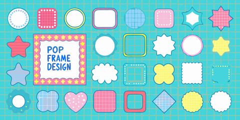 Collection of cute and colorful pop art frames for design elements and decoration