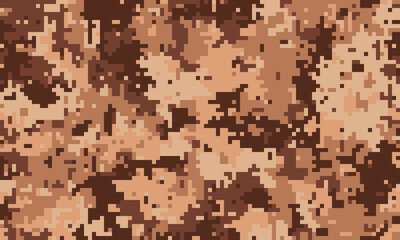 Abstract digital camouflage pattern in earthy brown tones. Ideal for backgrounds, textures, and militarythemed designs.  Versatile, pixelated style evokes a sense of concealment and mystery.