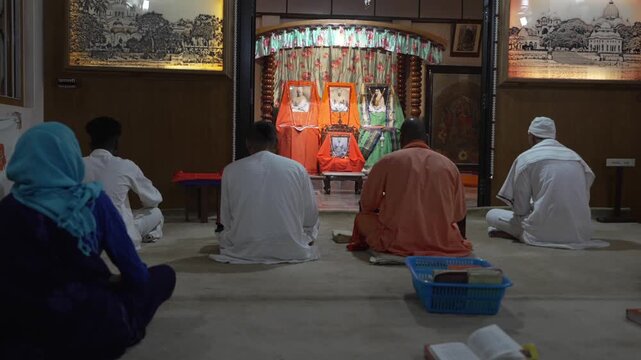 Evening Aarti at Ramakrishna Kutir (Swami Vivekananda Ashram), Almora &ndash; Hindu Temple Prayer with Diyas, Bells and Incense, Uttarakhand, India