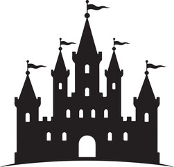Obraz premium Majestic castle silhouette with flags atop towers