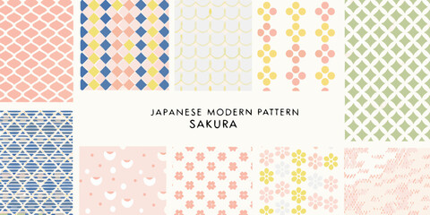 Japanese Modern Pattern Sakura Collection with Geometric and Floral Designs