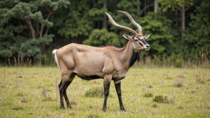 Fototapeta premium Majestic Sable Antelope in Serene Grassland, Profile View, Natural Light