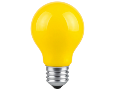 Bright yellow glass light bulb lying flat on clear surface PNG - Powered by Adobe