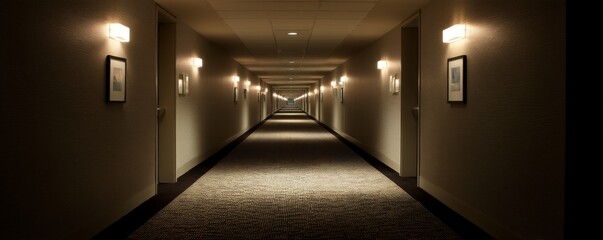 Mysterious hallway hotel location interior photography dim lighting perspective concept for seo impact