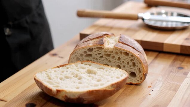 A rustic loaf of freshly baked bread with a goldenbrown crust