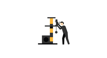 Worker Operating a Hydraulic Press, Industrial Setting, Vector Art Featuring Pets in Minimalist Design