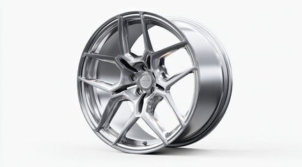 Obraz premium Metallic silver alloy wheel, multi-spoke design